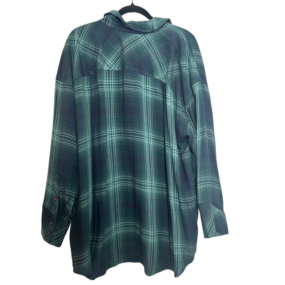 J Jill 2X Blue Green Plaid 100% Rayon Button Front Tunic Shirt Oversized - Picture 4 of 12